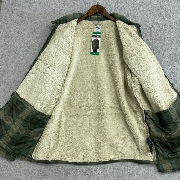 NEW Voyager Men's XL Plaid Sherpa Lined Fleece Shirt Jacket Green Tan Full Zip - Picture 8 of 9